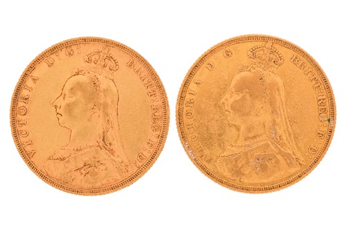 Lot 137 - Two "Old Head" Victorian gold sovereigns, 1887,...