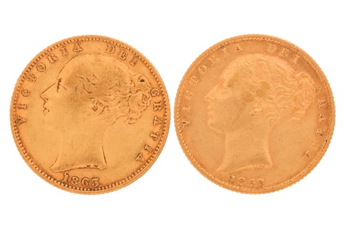 Lot 143 - Two "Young Head" Victorian gold sovereigns,...
