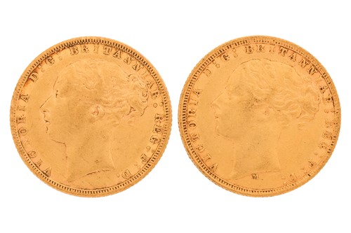 Lot 144 - Two "Young Head" Victorian sovereign coins,...