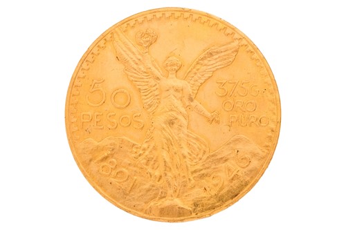 Lot 153 - A Mexican 1821-1946 "Centenario" fifty peso...
