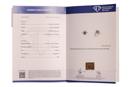 Lot 298 - An unheated Burmese sapphire and diamond...