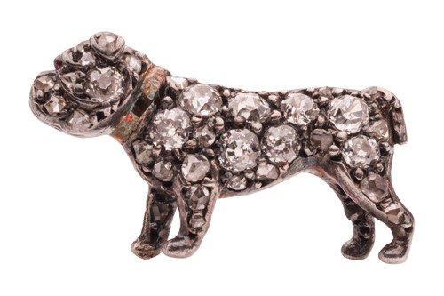 Lot A diamond-set bulldog pin, encrusted with...