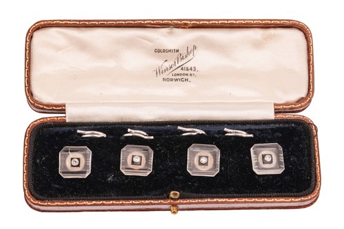 Lot 198 - A cased set of four Art Deco rock crystal,...