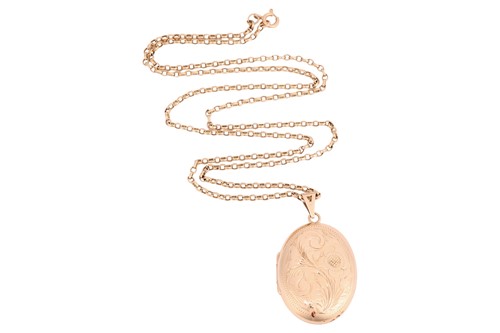 Lot 235 - A 9ct gold locket on chain, the oval locket...