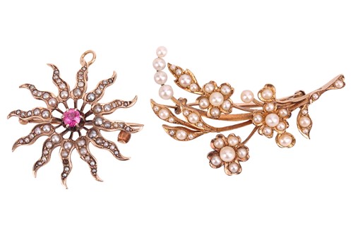Lot 68 - Two gem-set brooches; the first of sunburst...