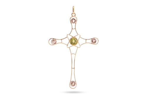 Lot 165 - A gem-set cross pendant, the open mount...
