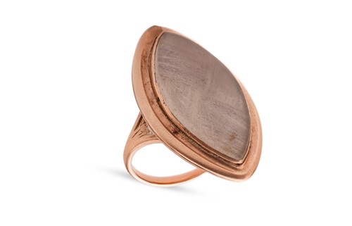 Lot 139 - A memorial ring; of navette form with a glazed...