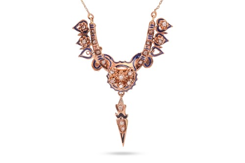 Lot 202 - A diamond-set enamel necklace, the pendant set...
