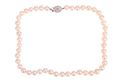 Lot 127 - A cultured Akoya pearl necklace, with a single...
