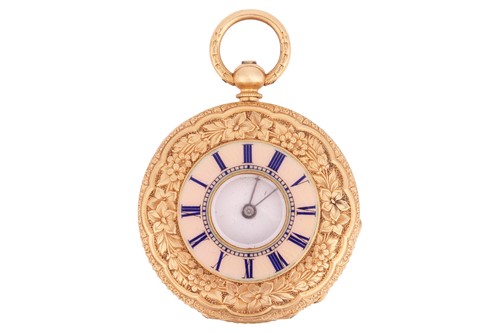 Lot 376 - An ‘18K’ half-hunter pocket watch, featuring a...