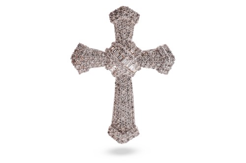 Lot 219 - A diamond-set cross pendant in 18ct white gold,...