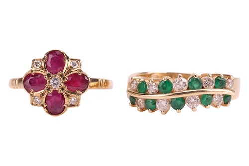 Lot 67 - Two gem-set rings; the floral cluster ring...