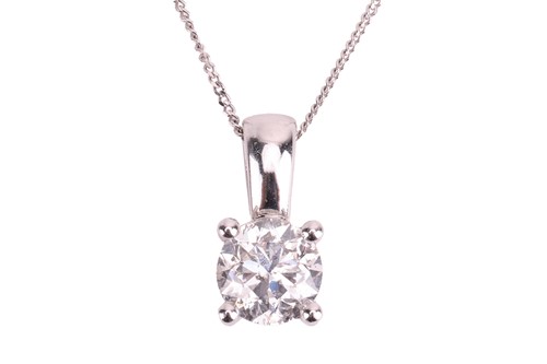 Lot 103 - A diamond single-stone pendant on chain, the...