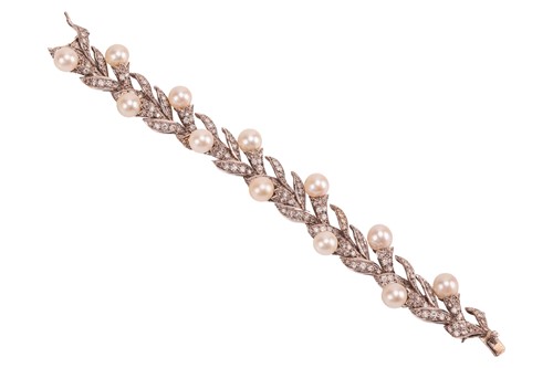 Lot A foliate bracelet set with cultured pearl and...