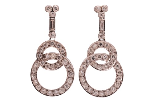 Lot A pair of diamond-set pendant earrings, with...