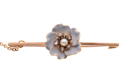 Lot A gem-set enamel pansy bar brooch, the...