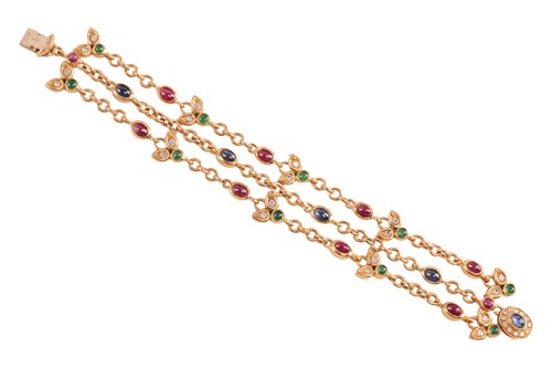 Lot 258 - A cabochon gem-set bracelet, the multi-row...