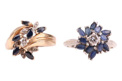 Lot 133 - Two sapphire and diamond floral cluster rings;...