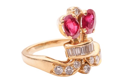Lot 37 - A ruby and diamond ring of coronet form,...