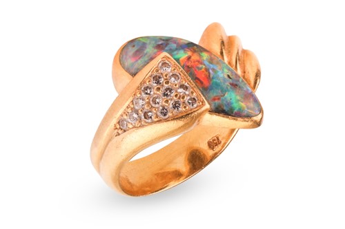 Lot 216 - A Modernist boulder opal and diamond dress...