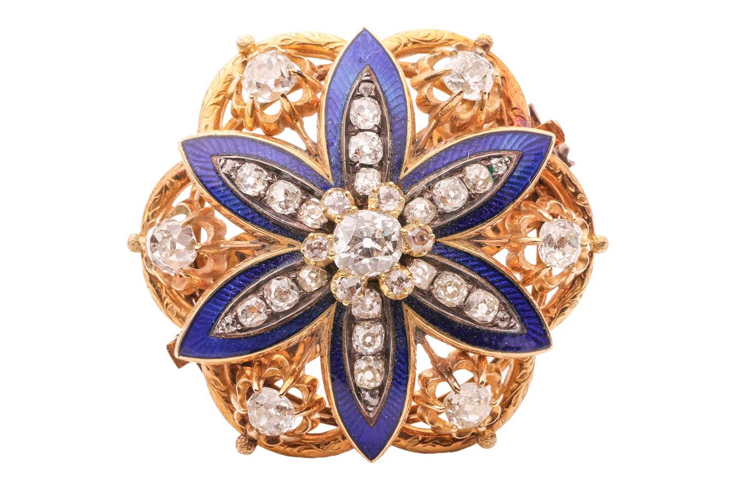 Lot 278 - A Victorian old-cut diamond and enamel brooch...