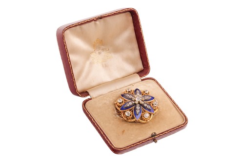 Lot 278 - A Victorian old-cut diamond and enamel brooch...
