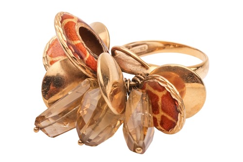 Lot 50 - An enamel and citrine fringe ring, consisting...