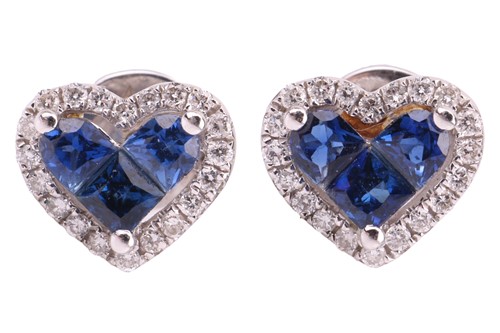 Lot 11 - A pair of heart stud earrings set with...