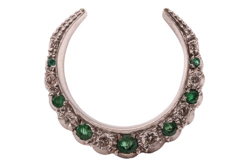 Lot An emerald and diamond crescent brooch in 9ct...