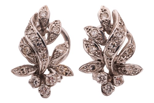 Lot 223 - A pair of diamond-set foliate earrings in 18ct...