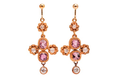 Lot A pair of drop earrings set with old-cut...