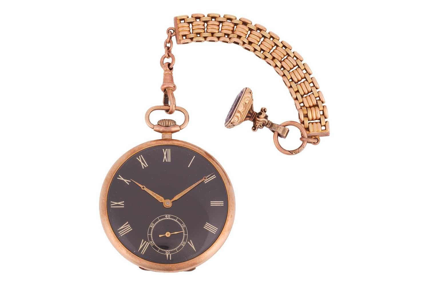 Lot 414 - A 9ct gold open-face pocket watch, featuring