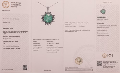 Lot An emerald and diamond pendant, comprising a...