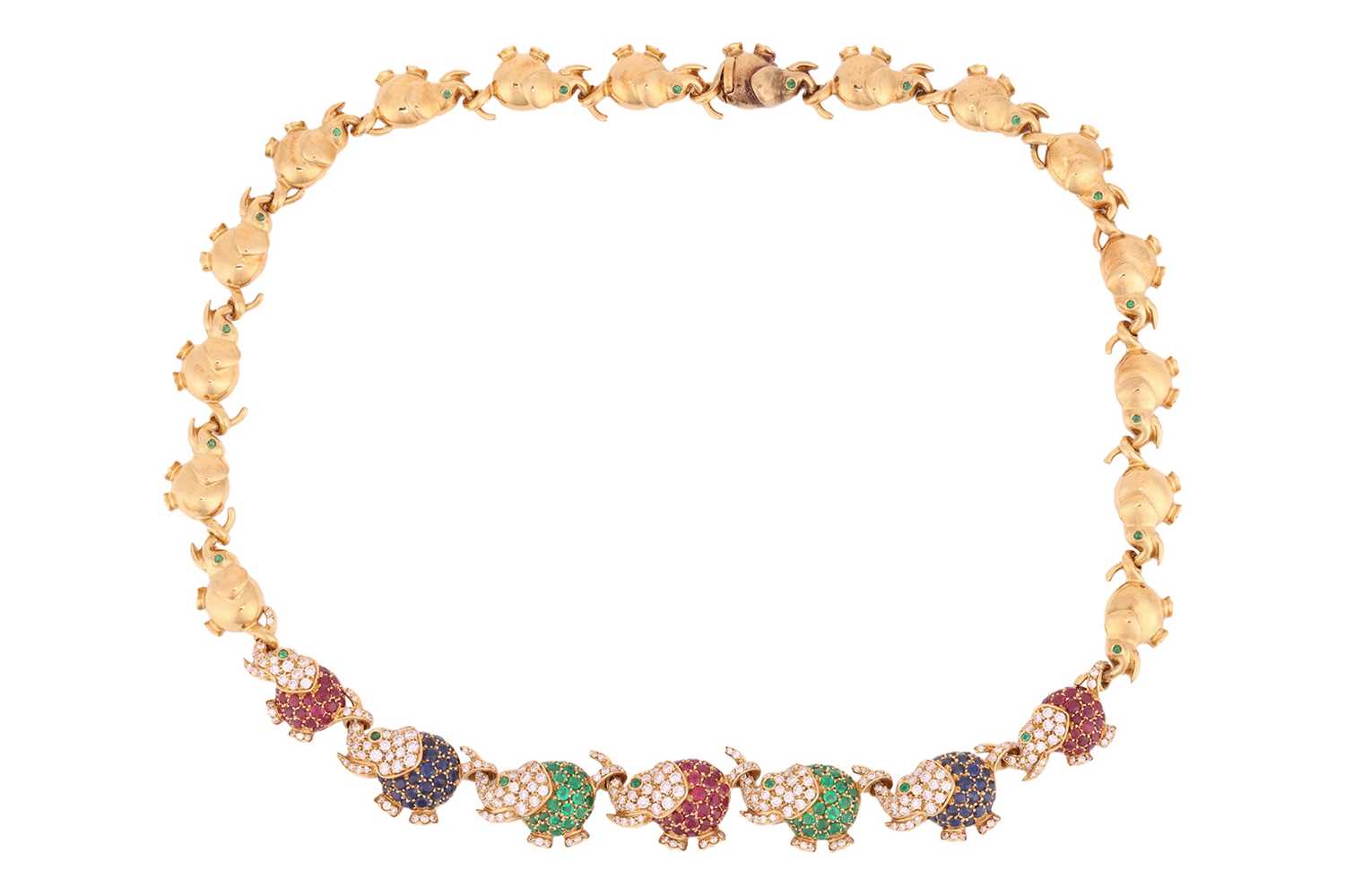 Lot 294 - A gem-set elephant necklace, depicting a...