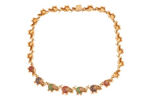 Lot 294 - A gem-set elephant necklace, depicting a...