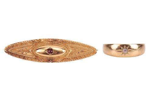 Lot A diamond-set ring and a brooch; the gypsy...