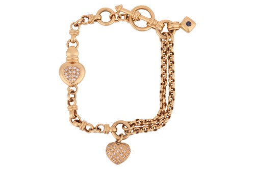 Lot A diamond-set heart charm bracelet in 18ct...