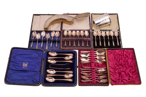 Lot 427 - Several boxes of silver spoons, together with...