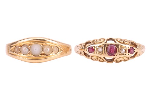 Lot 329 - Two rings; The first a ruby and diamond...