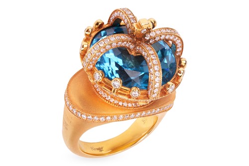Lot A gem-set coronet ring, the stylised crown set...