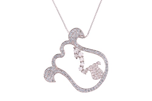 Lot A modern designer pale-blue topaz and diamond...