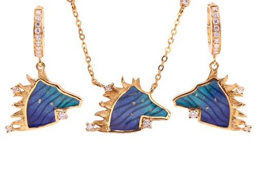 Lot A modern designer blue-glass and diamond...