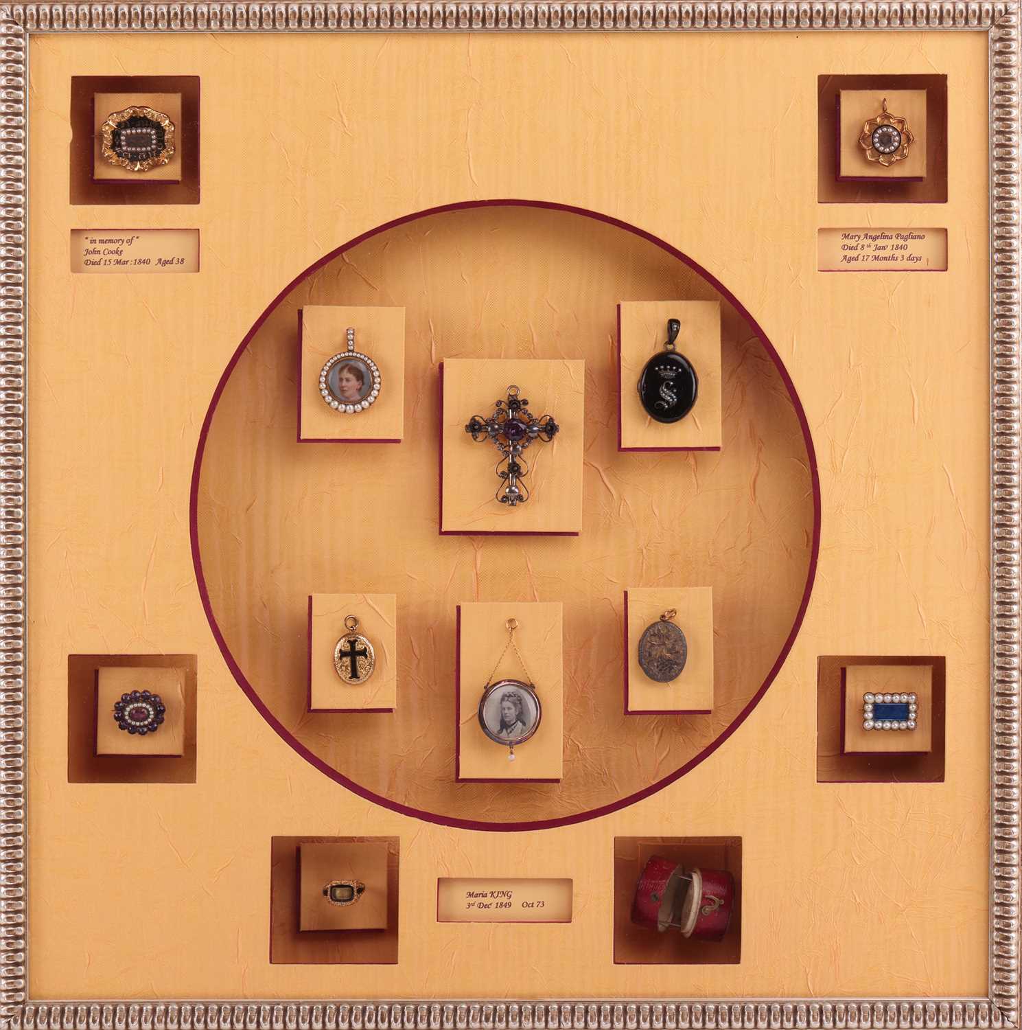 Lot 288 - A framed collection of Victorian mourning...