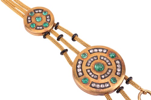 Lot 349 - A 19th century French enamel, emerald and...