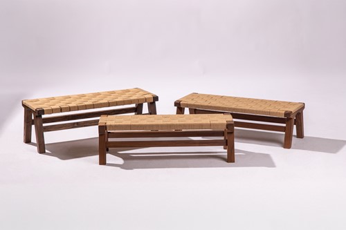 Lot Three rectangular low stools, a pair and one...