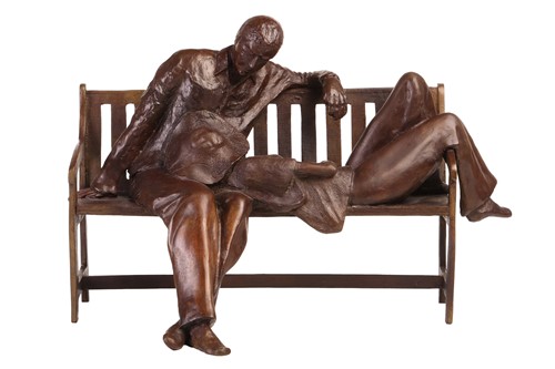 Lot 46 - A large patinated bronze model of a couple on...