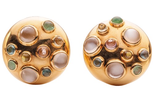 Lot 316 - A pair of multi-gem set clip-on earrings in...