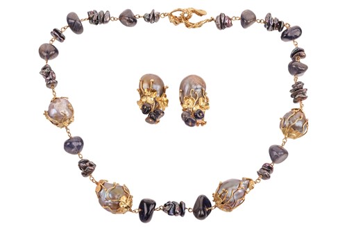 Lot A baroque pearl and iolite necklace and...