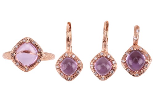 Lot 161 - An amethyst and diamond demi-parure comprising...