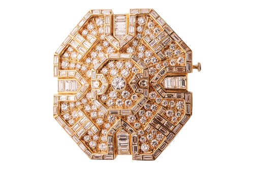 Lot A diamond-set plaque brooch, with an estimated...